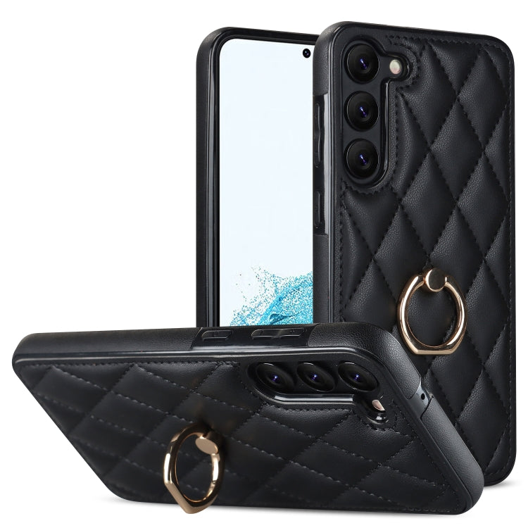 Rhombic PU Leather Phone Case with Ring Holder, For Samsung Galaxy S23 5G, For Samsung Galaxy S23+ 5G, For Samsung Galaxy S23 Ultra 5G