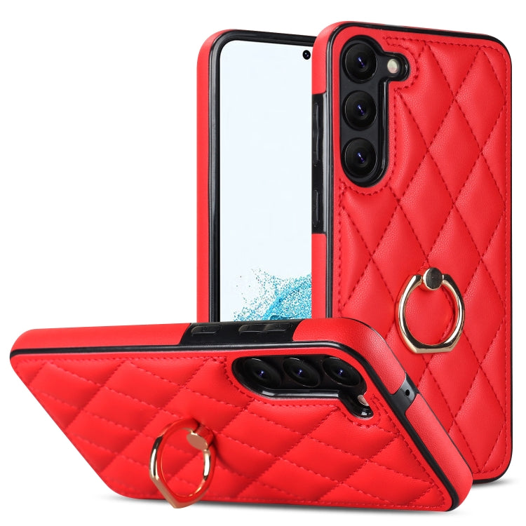 Rhombic PU Leather Phone Case with Ring Holder, For Samsung Galaxy S23 5G, For Samsung Galaxy S23+ 5G, For Samsung Galaxy S23 Ultra 5G
