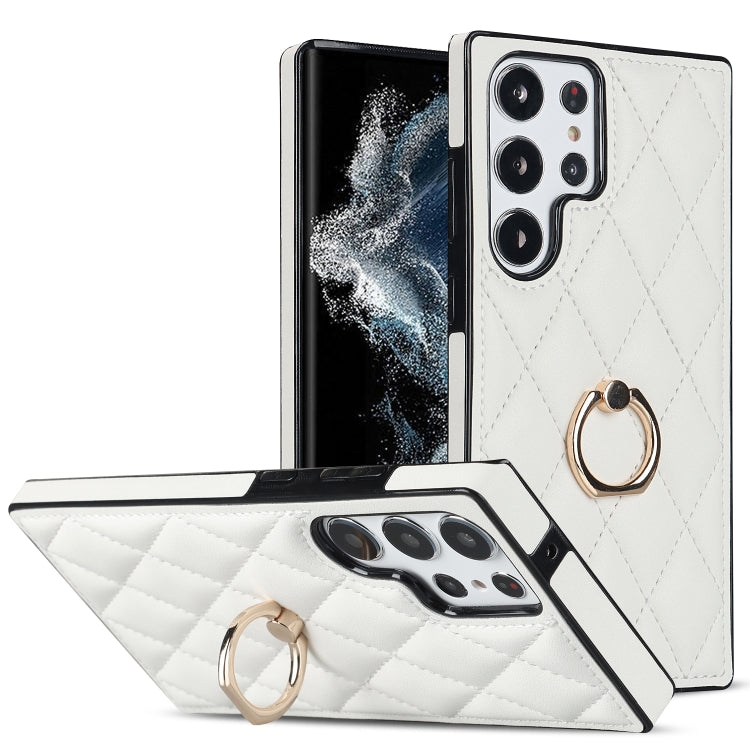 Rhombic PU Leather Phone Case with Ring Holder, For Samsung Galaxy S23 5G, For Samsung Galaxy S23+ 5G, For Samsung Galaxy S23 Ultra 5G