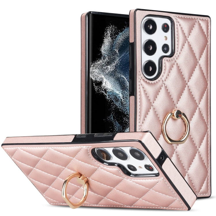 Rhombic PU Leather Phone Case with Ring Holder, For Samsung Galaxy S23 5G, For Samsung Galaxy S23+ 5G, For Samsung Galaxy S23 Ultra 5G