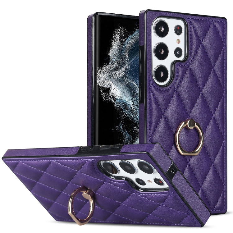Rhombic PU Leather Phone Case with Ring Holder, For Samsung Galaxy S23 5G, For Samsung Galaxy S23+ 5G, For Samsung Galaxy S23 Ultra 5G