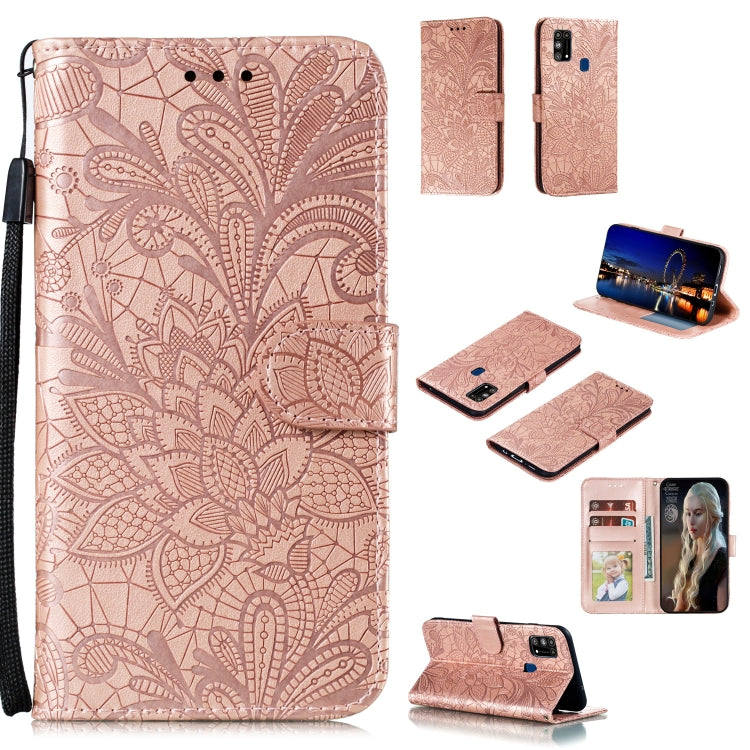 Lace Flower Embossing Pattern Horizontal Flip Leather Case , with Holder & Card Slots & Wallet & Photo Frame & Lanyard, For Galaxy A11, For Galaxy A41, For Galaxy A70e, For Galaxy M31