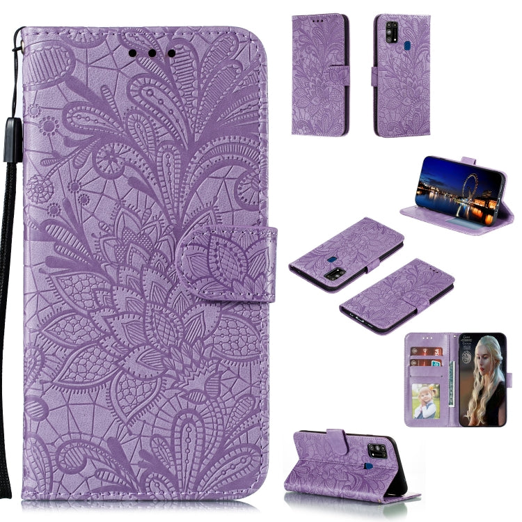 Lace Flower Embossing Pattern Horizontal Flip Leather Case , with Holder & Card Slots & Wallet & Photo Frame & Lanyard, For Galaxy A11, For Galaxy A41, For Galaxy A70e, For Galaxy M31