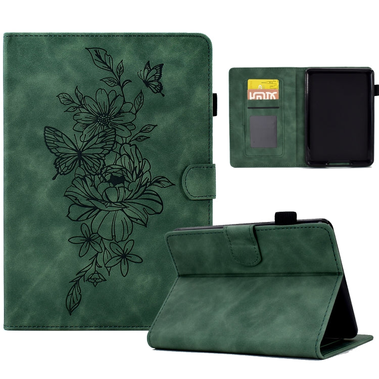 Peony Butterfly Embossed Leather Smart Tablet Case, For Amazon Kindle 11th 2024 / 2022, For Amazon Kindle Fire HD10 2021, For Amazon Kindle Fire HD8 2022, For Amazon Kindle Fire HD8 2018/2017/2016