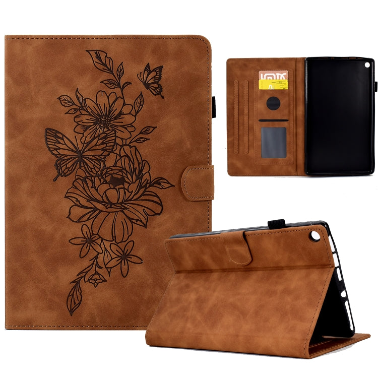 Peony Butterfly Embossed Leather Smart Tablet Case, For Amazon Kindle 11th 2024 / 2022, For Amazon Kindle Fire HD10 2021, For Amazon Kindle Fire HD8 2022, For Amazon Kindle Fire HD8 2018/2017/2016