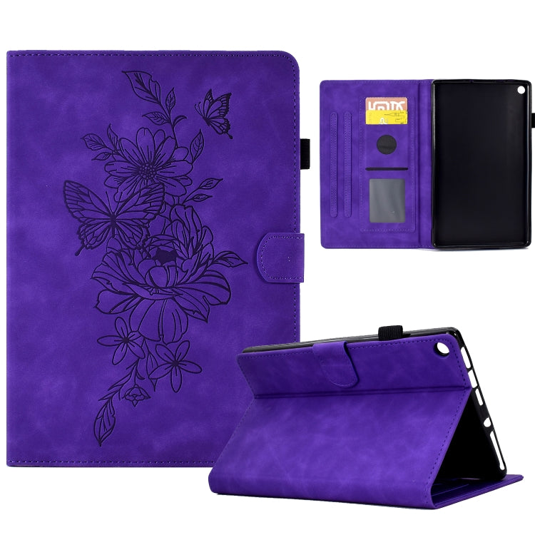 Peony Butterfly Embossed Leather Smart Tablet Case, For Amazon Kindle 11th 2024 / 2022, For Amazon Kindle Fire HD10 2021, For Amazon Kindle Fire HD8 2022, For Amazon Kindle Fire HD8 2018/2017/2016