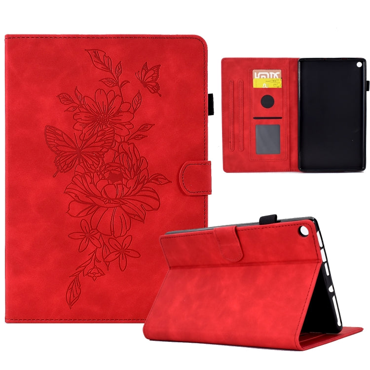 Peony Butterfly Embossed Leather Smart Tablet Case, For Amazon Kindle 11th 2024 / 2022, For Amazon Kindle Fire HD10 2021, For Amazon Kindle Fire HD8 2022, For Amazon Kindle Fire HD8 2018/2017/2016