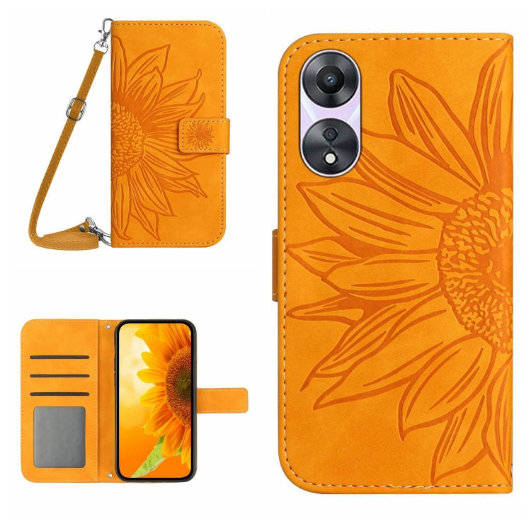 HT04 Skin Feel Sun Flower Embossed Flip Leather Phone Case with Lanyard, For OPPO Reno8 T 5G/A1 Pro 5G, For Xiaomi 13 Lite