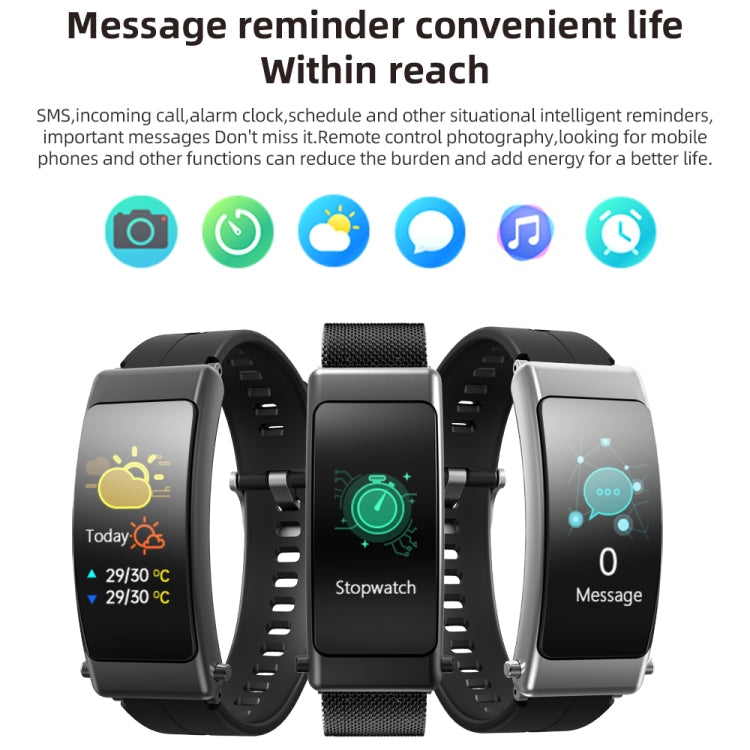 K50+ 0.96 inch Leather Band Earphone Detachable Life Waterproof Smart Watch Support Bluetooth Call, Leather Band (Black)