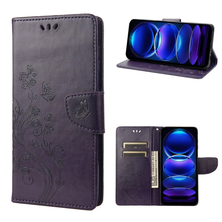 Butterfly Flower Pattern Leather Phone Case, For OPPO Reno8 T 4G, For Xiaomi Redmi Note 12 5G Global / Poco X5 5G, For Xiaomi Redmi Note 12 Pro 5G Global