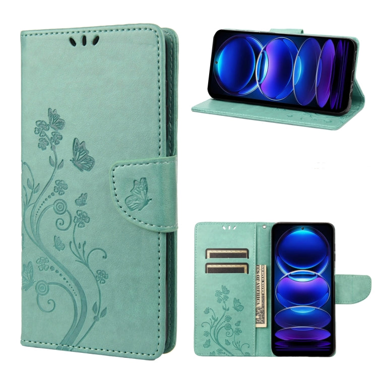 Butterfly Flower Pattern Leather Phone Case, For OPPO Reno8 T 4G, For Xiaomi Redmi Note 12 5G Global / Poco X5 5G, For Xiaomi Redmi Note 12 Pro 5G Global