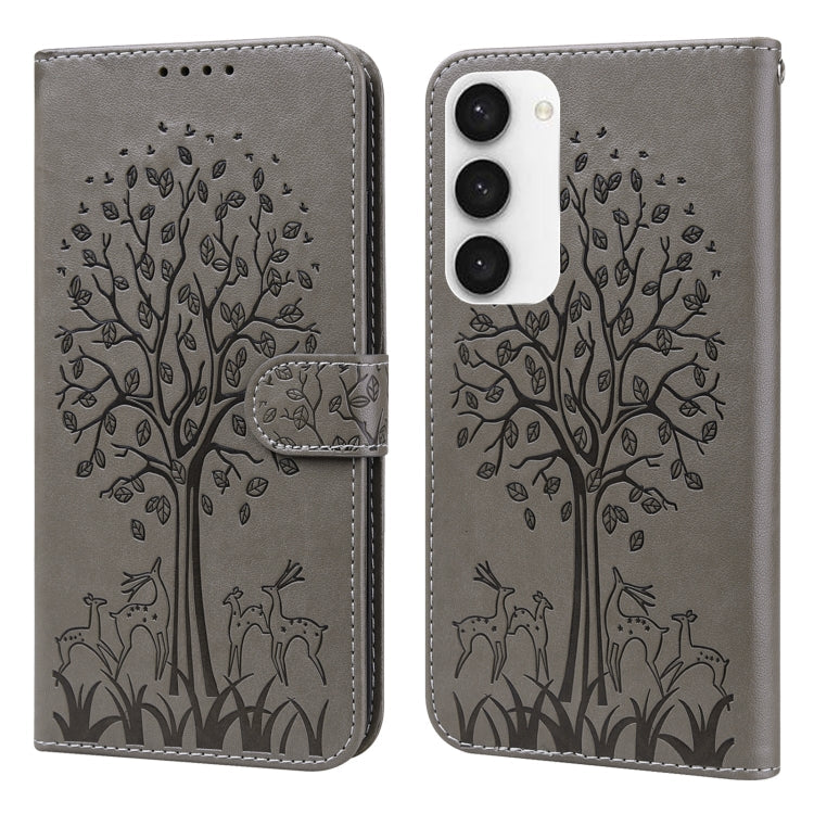 Tree & Deer Pattern Pressed Printing Horizontal Flip Leather Phone Case, For Samsung Galaxy S23 5G, For Samsung Galaxy S23+ 5G, For Samsung Galaxy S23 Ultra 5G, For Samsung Galaxy A14 5G