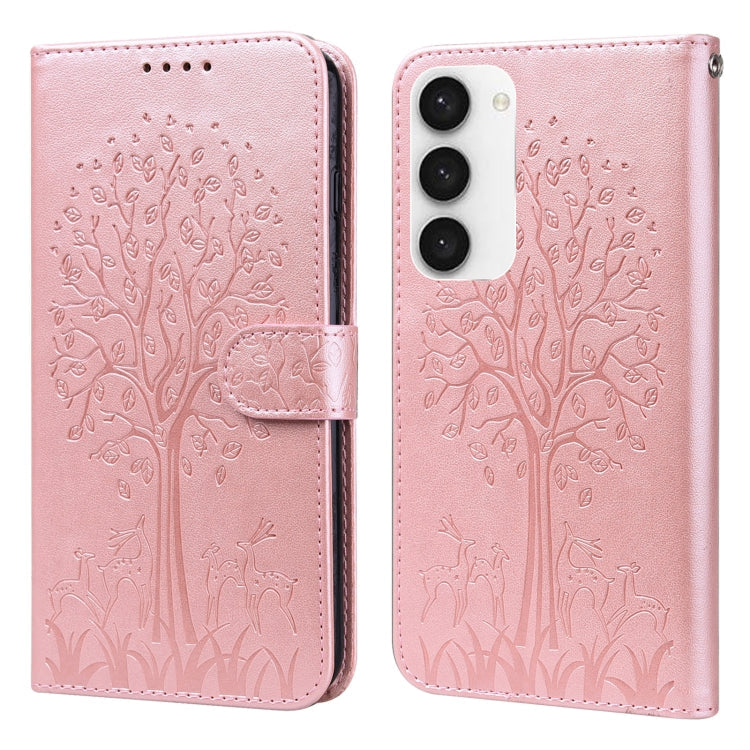 Tree & Deer Pattern Pressed Printing Horizontal Flip Leather Phone Case, For Samsung Galaxy S23 5G, For Samsung Galaxy S23+ 5G, For Samsung Galaxy S23 Ultra 5G, For Samsung Galaxy A14 5G