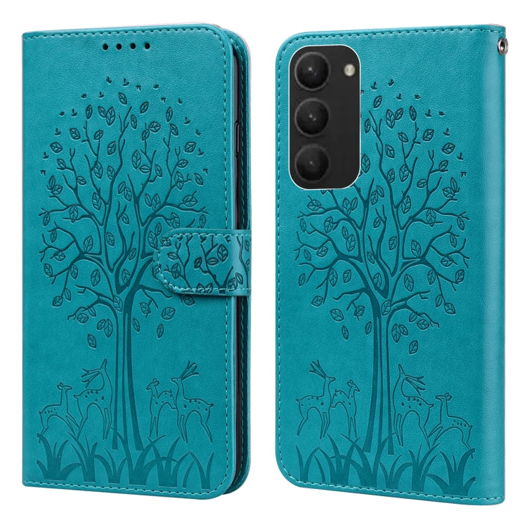 Tree & Deer Pattern Pressed Printing Horizontal Flip Leather Phone Case, For Samsung Galaxy S23 5G, For Samsung Galaxy S23+ 5G, For Samsung Galaxy S23 Ultra 5G, For Samsung Galaxy A14 5G