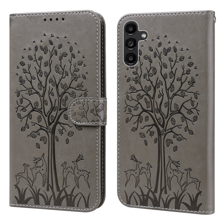 Tree & Deer Pattern Pressed Printing Horizontal Flip Leather Phone Case, For Samsung Galaxy S23 5G, For Samsung Galaxy S23+ 5G, For Samsung Galaxy S23 Ultra 5G, For Samsung Galaxy A14 5G