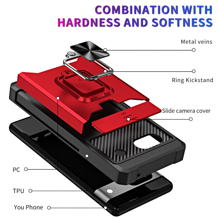 Camera Shield Card Slot Phone Case with Ring Holder, For Google Pixel 7a