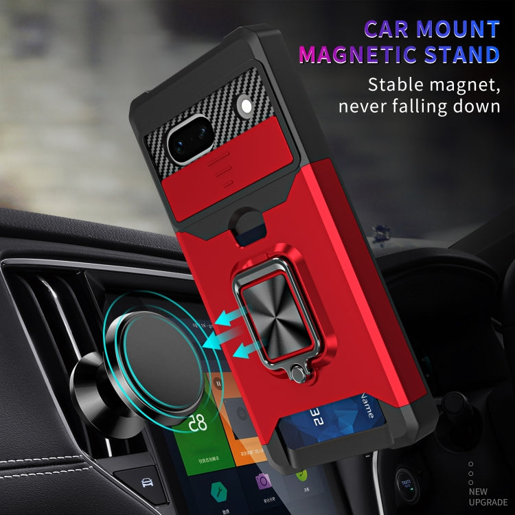 Camera Shield Card Slot Phone Case with Ring Holder, For Google Pixel 7a
