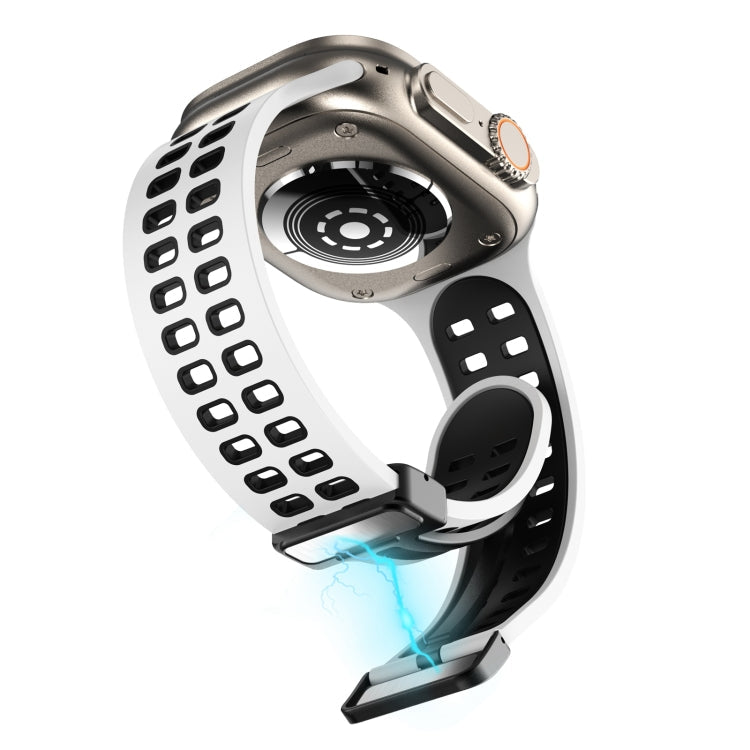 Magnetic Fold Clasp Square Holes Silicone Watch Band, For Apple Watch Series 8&7 45mm