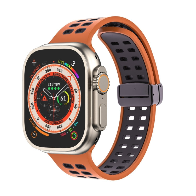 Magnetic Fold Clasp Square Holes Silicone Watch Band, For Apple Watch Series 8&7 45mm