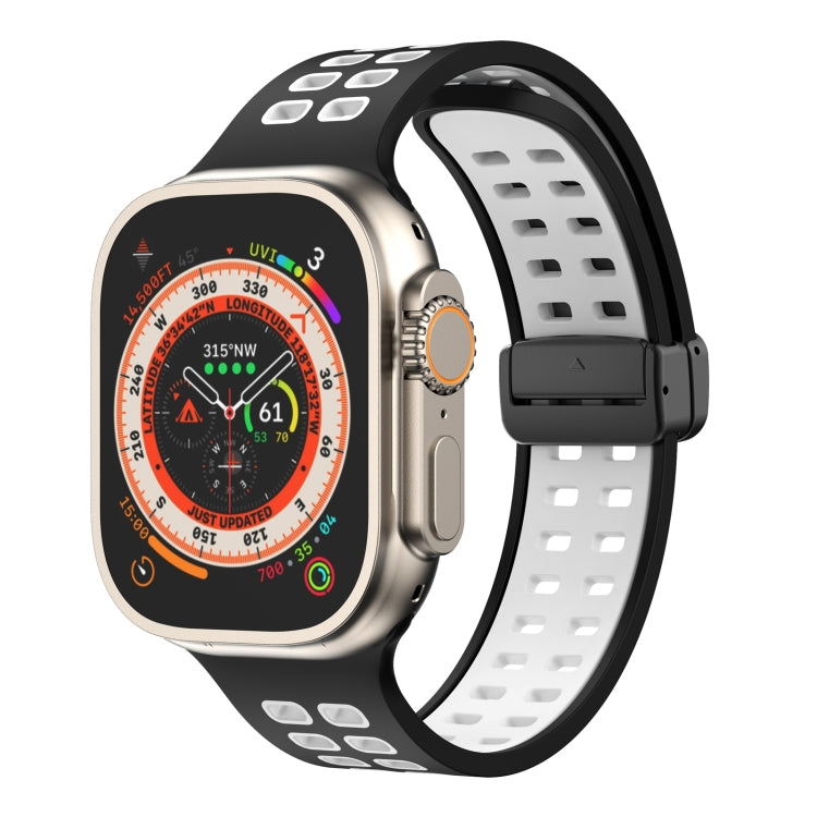 Magnetic Fold Clasp Square Holes Silicone Watch Band, For Apple Watch Series 8&7 45mm