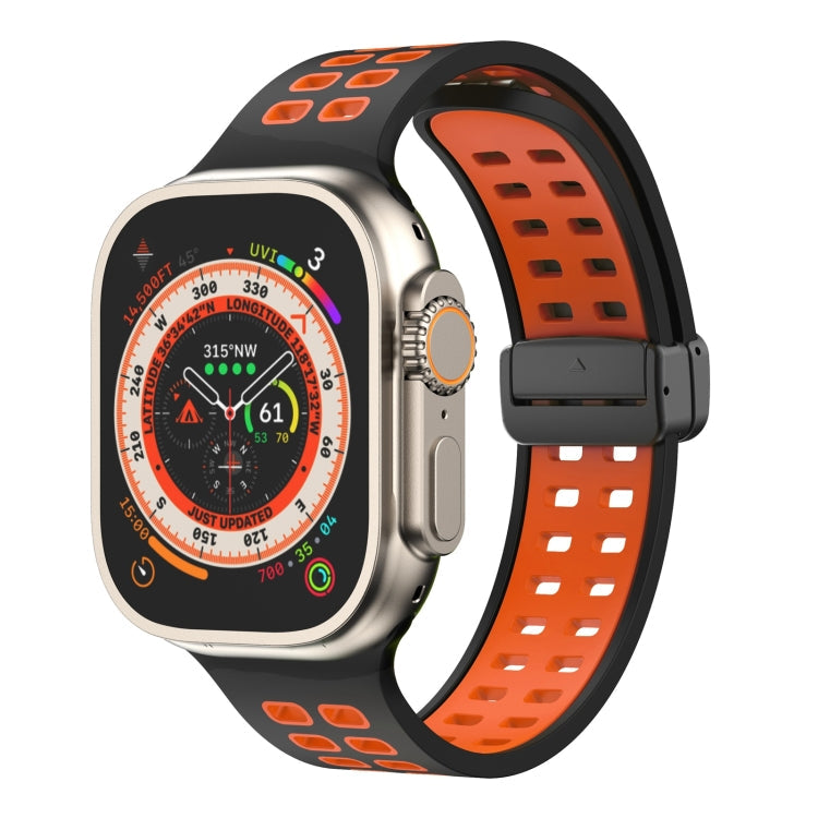 Magnetic Fold Clasp Square Holes Silicone Watch Band, For Apple Watch Series 8&7 45mm