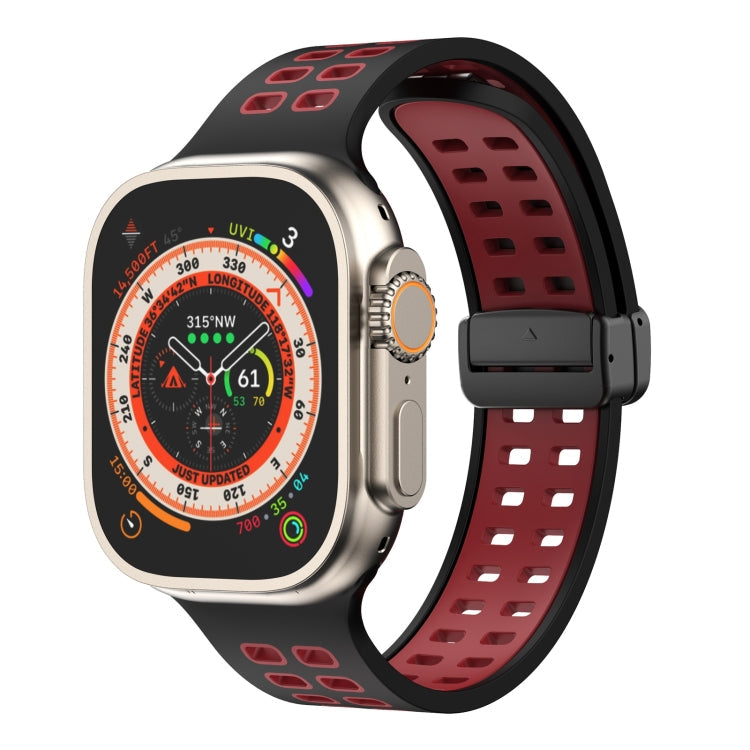Magnetic Fold Clasp Square Holes Silicone Watch Band, For Apple Watch Series 8&7 45mm
