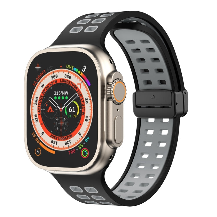 Magnetic Fold Clasp Square Holes Silicone Watch Band, For Apple Watch Series 8&7 45mm