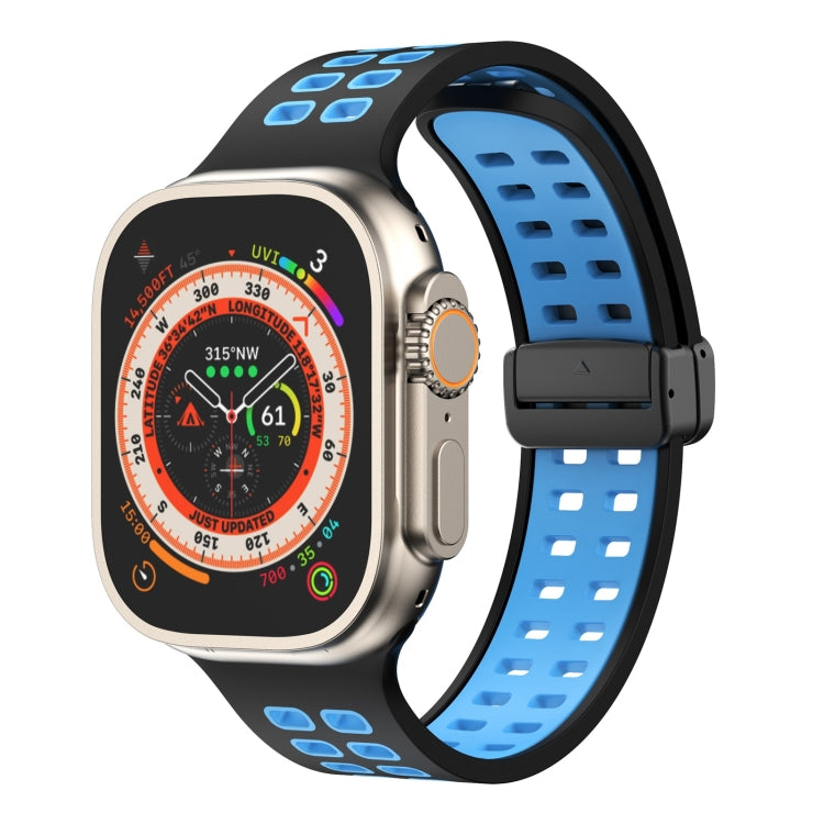 Magnetic Fold Clasp Square Holes Silicone Watch Band, For Apple Watch Series 8&7 45mm