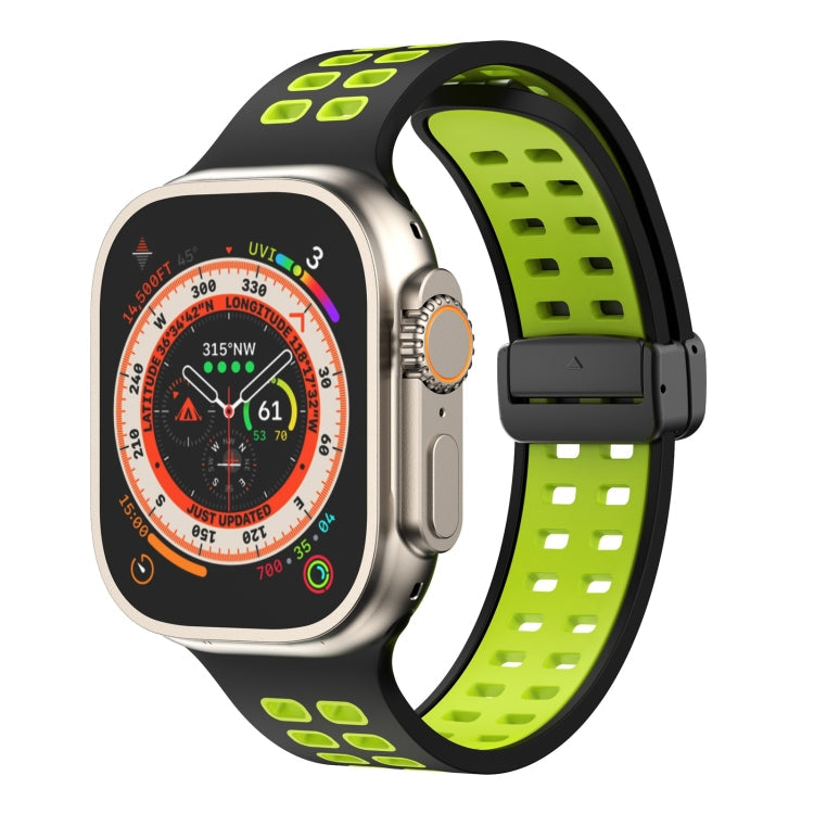 Magnetic Fold Clasp Square Holes Silicone Watch Band, For Apple Watch Series 8&7 45mm