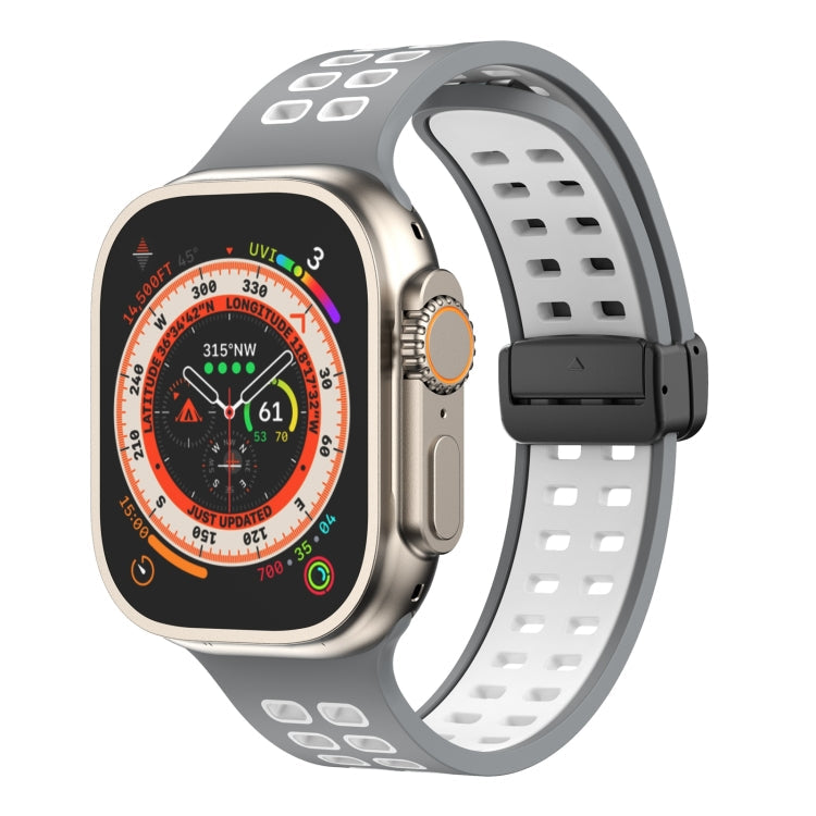 Magnetic Fold Clasp Square Holes Silicone Watch Band, For Apple Watch Series 8&7 45mm