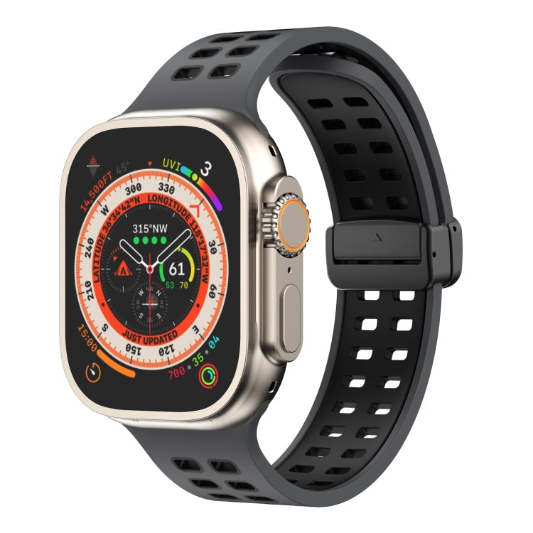 Magnetic Fold Clasp Square Holes Silicone Watch Band, For Apple Watch Series 8&7 45mm