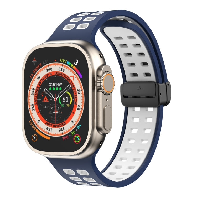 Magnetic Fold Clasp Square Holes Silicone Watch Band, For Apple Watch Series 8&7 45mm