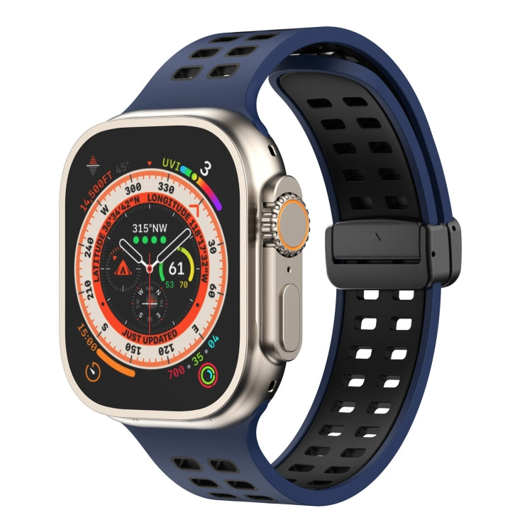 Magnetic Fold Clasp Square Holes Silicone Watch Band, For Apple Watch Series 8&7 45mm