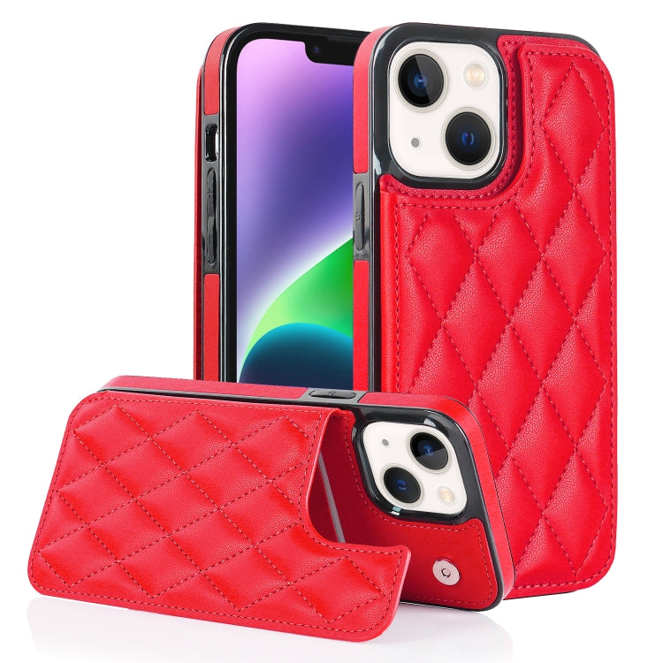 Double Buckle Rhombic PU Leather Phone Case, For iPhone 14, For iPhone 14 Plus, For iPhone 14 Pro
