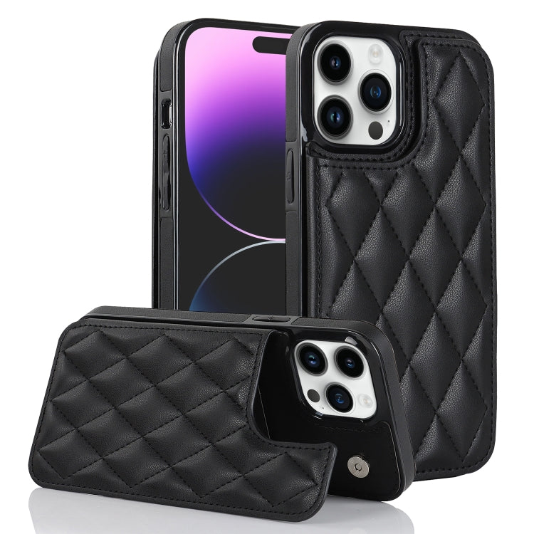 Double Buckle Rhombic PU Leather Phone Case, For iPhone 14, For iPhone 14 Plus, For iPhone 14 Pro
