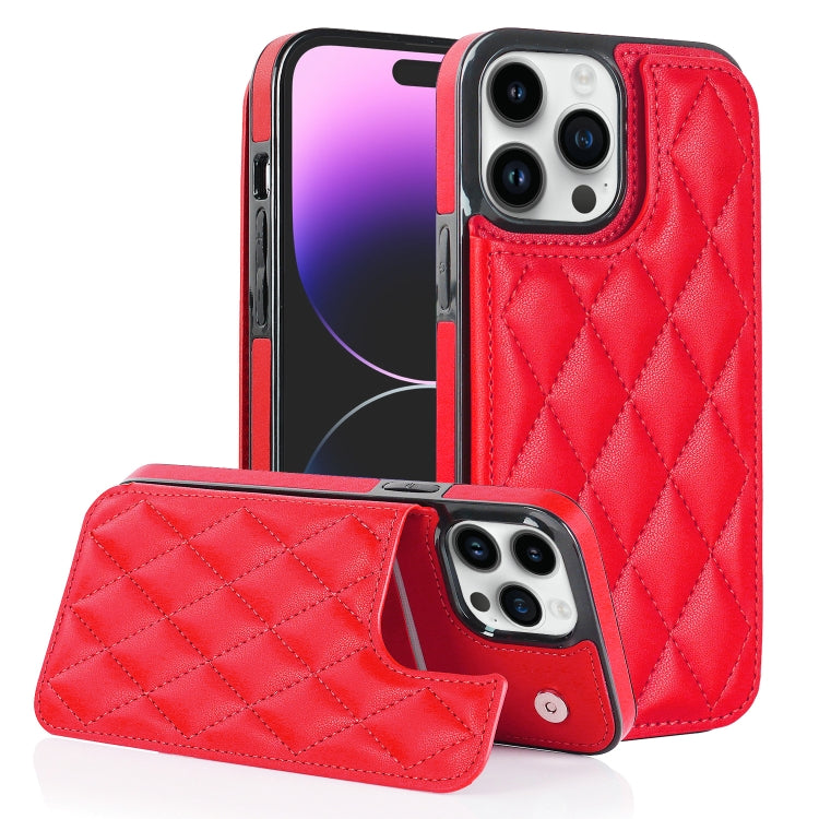 Double Buckle Rhombic PU Leather Phone Case, For iPhone 14, For iPhone 14 Plus, For iPhone 14 Pro