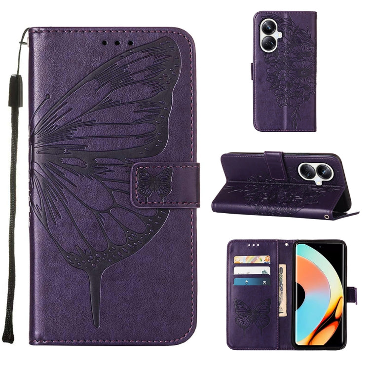 Embossed Butterfly Leather Phone Case, For Realme 10 Pro 5G, For Realme 10 Pro+ 5G, For Realme C55