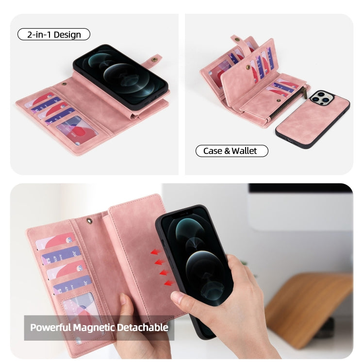 Zipper Wallet Magnetic Detachable Leather Phone Case, For iPhone 12 Pro Max, For iPhone 11, For iPhone 11 Pro, For iPhone 11 Pro Max, For iPhone X / XS, For iPhone XR, For iPhone XS Max, For iPhone 7 Plus / 8 Plus