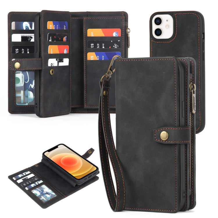 Zipper Wallet Magnetic Detachable Leather Phone Case, For iPhone 12 Pro Max, For iPhone 11, For iPhone 11 Pro, For iPhone 11 Pro Max, For iPhone X / XS, For iPhone XR, For iPhone XS Max, For iPhone 7 Plus / 8 Plus