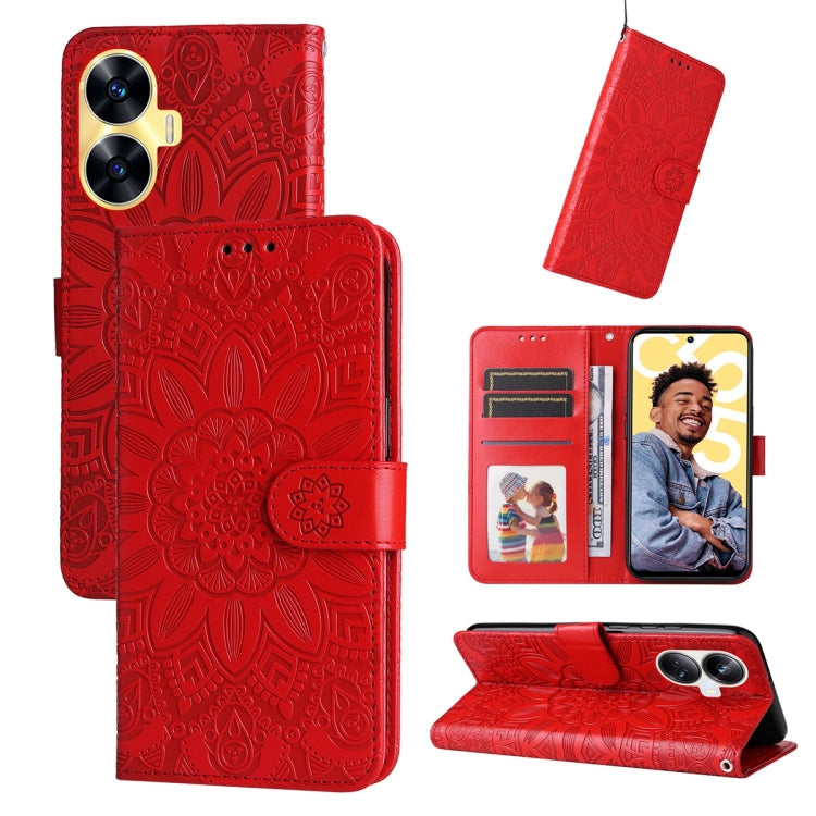 Embossed Sunflower Leather Phone Case, For Realme C55, For Realme GT Neo 5 5G / GT3