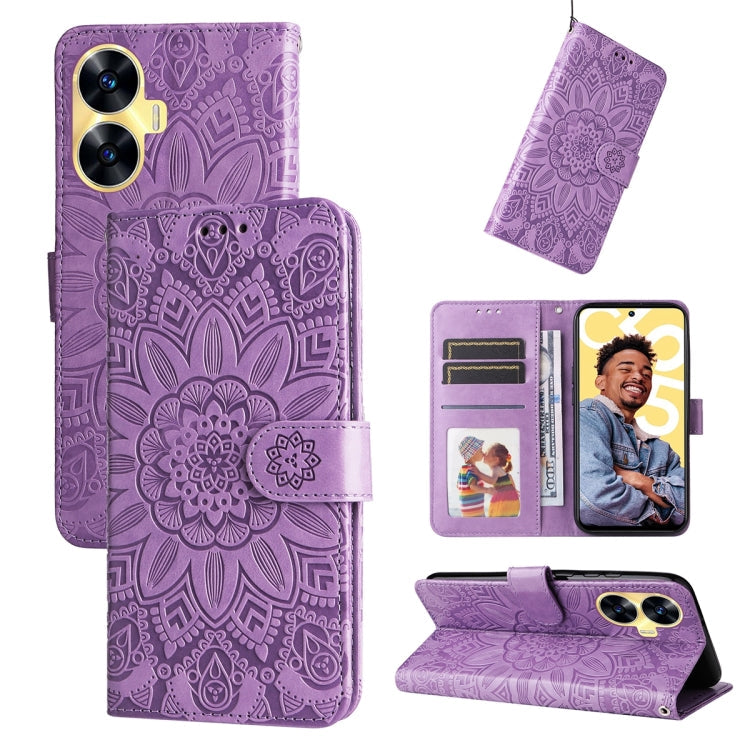 Embossed Sunflower Leather Phone Case, For Realme C55, For Realme GT Neo 5 5G / GT3