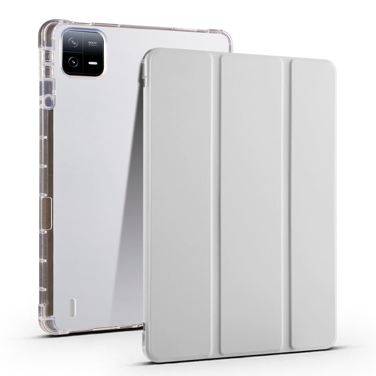 3-fold Clear TPU Smart Leather Tablet Case with Pen Slot, For Xiaomi Pad 6 / 6 Pro