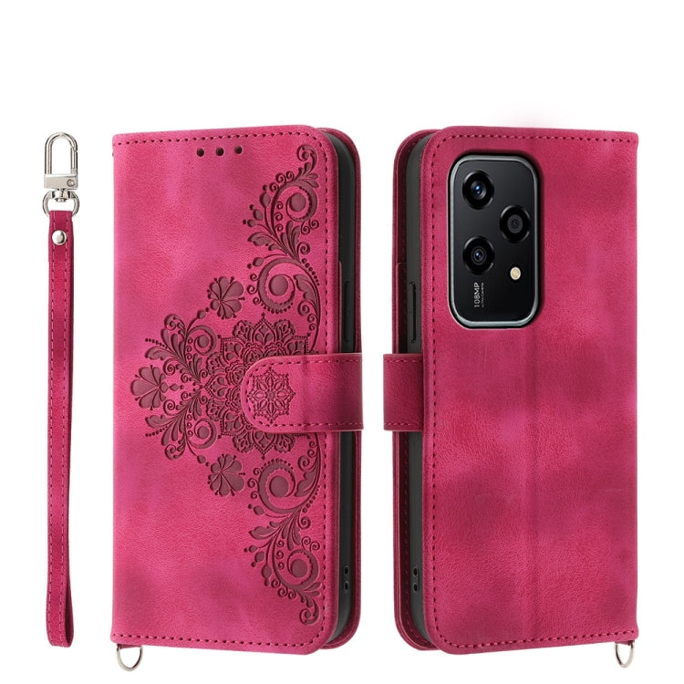 Skin Feel Flowers Embossed Wallet Leather Phone Case, For Honor Magic6 Pro, For Honor X8b, For Honor 100 Pro, For Honor 100
