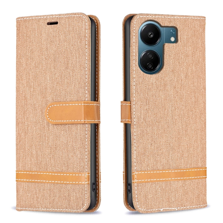 Color Block Denim Texture Leather Phone Case, For Xiaomi Redmi Note 13 Pro 4G Global, For Xiaomi Redmi 13C