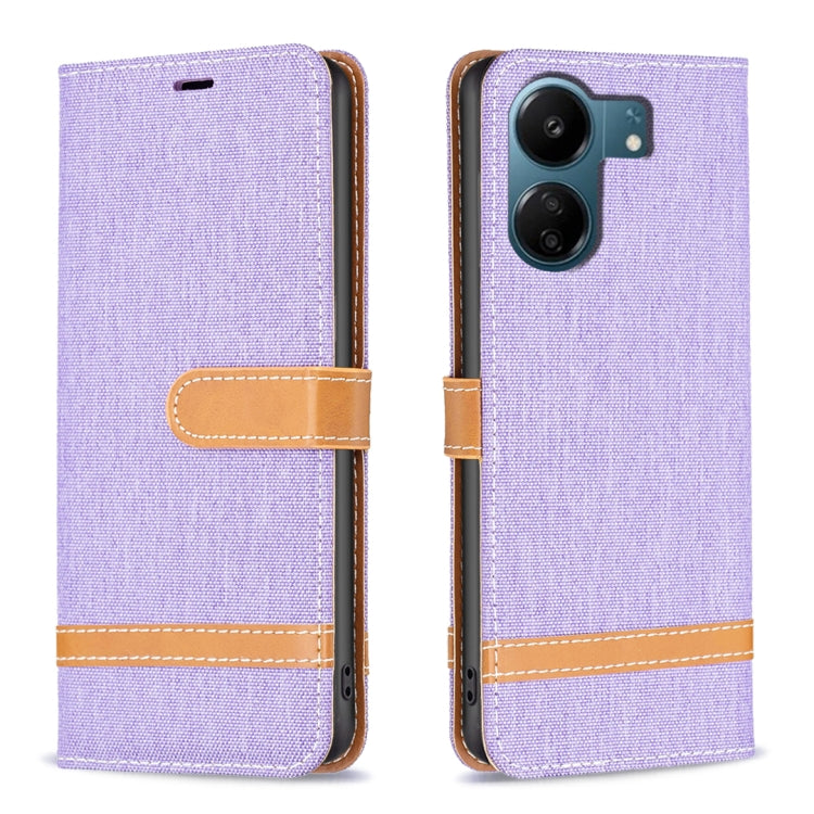 Color Block Denim Texture Leather Phone Case, For Xiaomi Redmi Note 13 Pro 4G Global, For Xiaomi Redmi 13C
