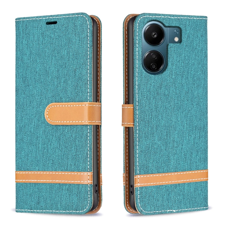 Color Block Denim Texture Leather Phone Case, For Xiaomi Redmi Note 13 Pro 4G Global, For Xiaomi Redmi 13C