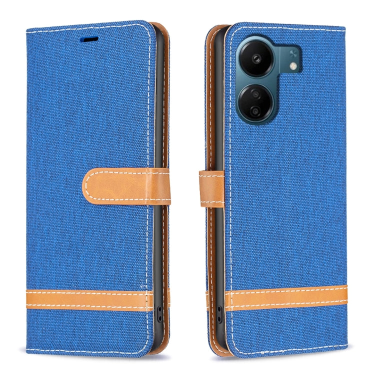 Color Block Denim Texture Leather Phone Case, For Xiaomi Redmi Note 13 Pro 4G Global, For Xiaomi Redmi 13C