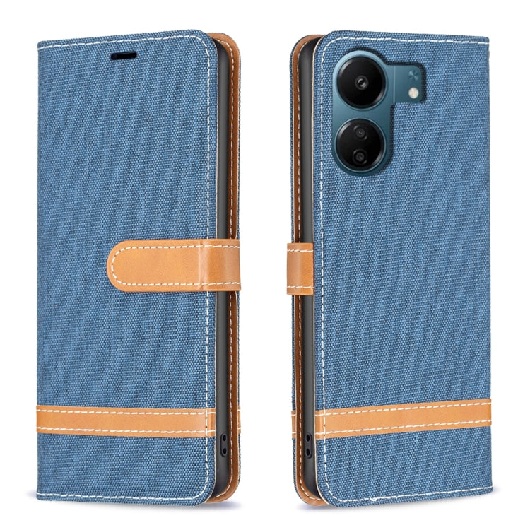 Color Block Denim Texture Leather Phone Case, For Xiaomi Redmi Note 13 Pro 4G Global, For Xiaomi Redmi 13C
