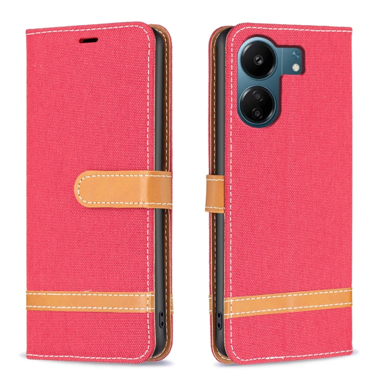 Color Block Denim Texture Leather Phone Case, For Xiaomi Redmi Note 13 Pro 4G Global, For Xiaomi Redmi 13C