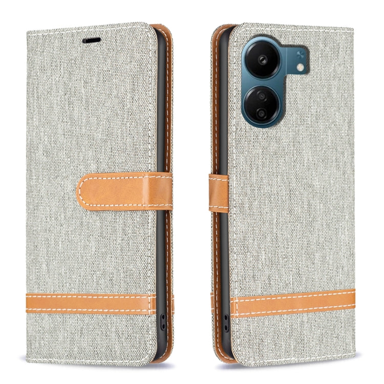 Color Block Denim Texture Leather Phone Case, For Xiaomi Redmi Note 13 Pro 4G Global, For Xiaomi Redmi 13C